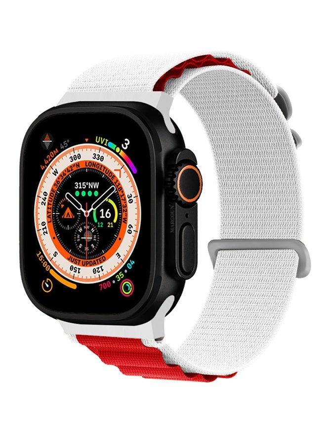 Replacement Band for Apple Watch Band 49mm 46mm 45mm 44mm - Alpine Loop Band for Women Men - Adjustable With Metal G-Hook - White Red - Image 4